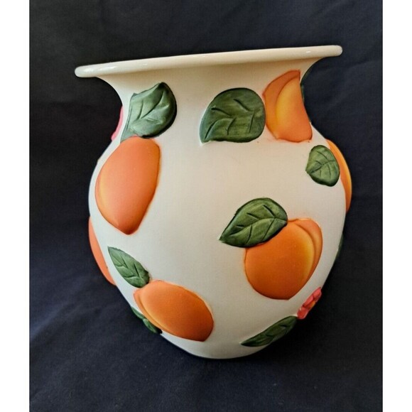 Claire Burke Summer Peach Bisque Vase Hand Decorated Pottery Signed - Picture 7 of 9